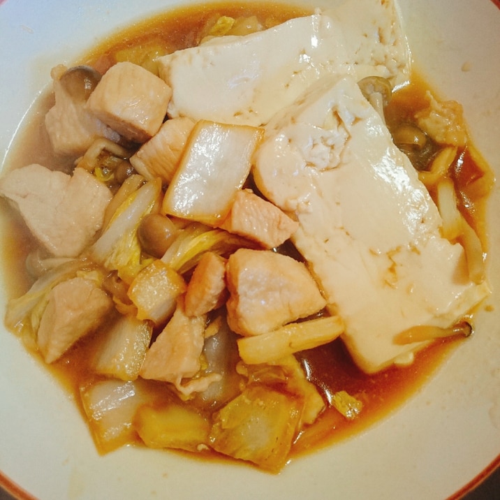 鶏胸肉 白菜 しめじ 豆腐の煮物